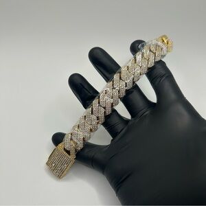 Moissanite Gold Cuban Bracelet 20mm 7.5 Inch Unisex 3 Row Piece High Quality